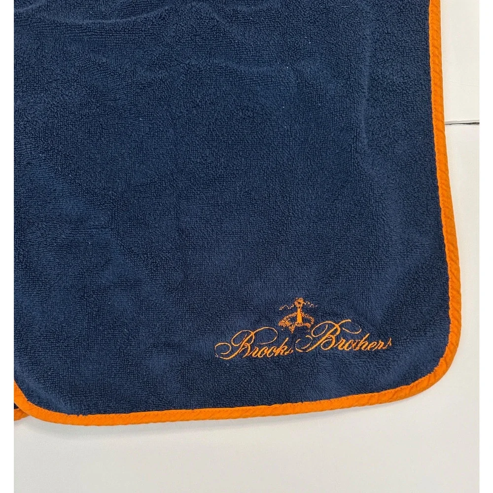 Brooks Brothers Navy Orange Contrast Piping Hand Towel Embroidered Logo 2 PCS